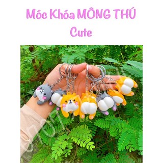 Móc khoá hình mông thú-mông mèo-chó shiba cute-treo cặp-treo balo