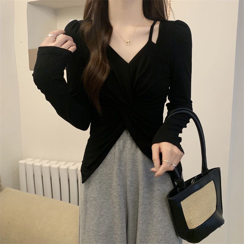 Áo kiểu COZOKC tay dài thắt nút hở vai thời trang dành cho nữ