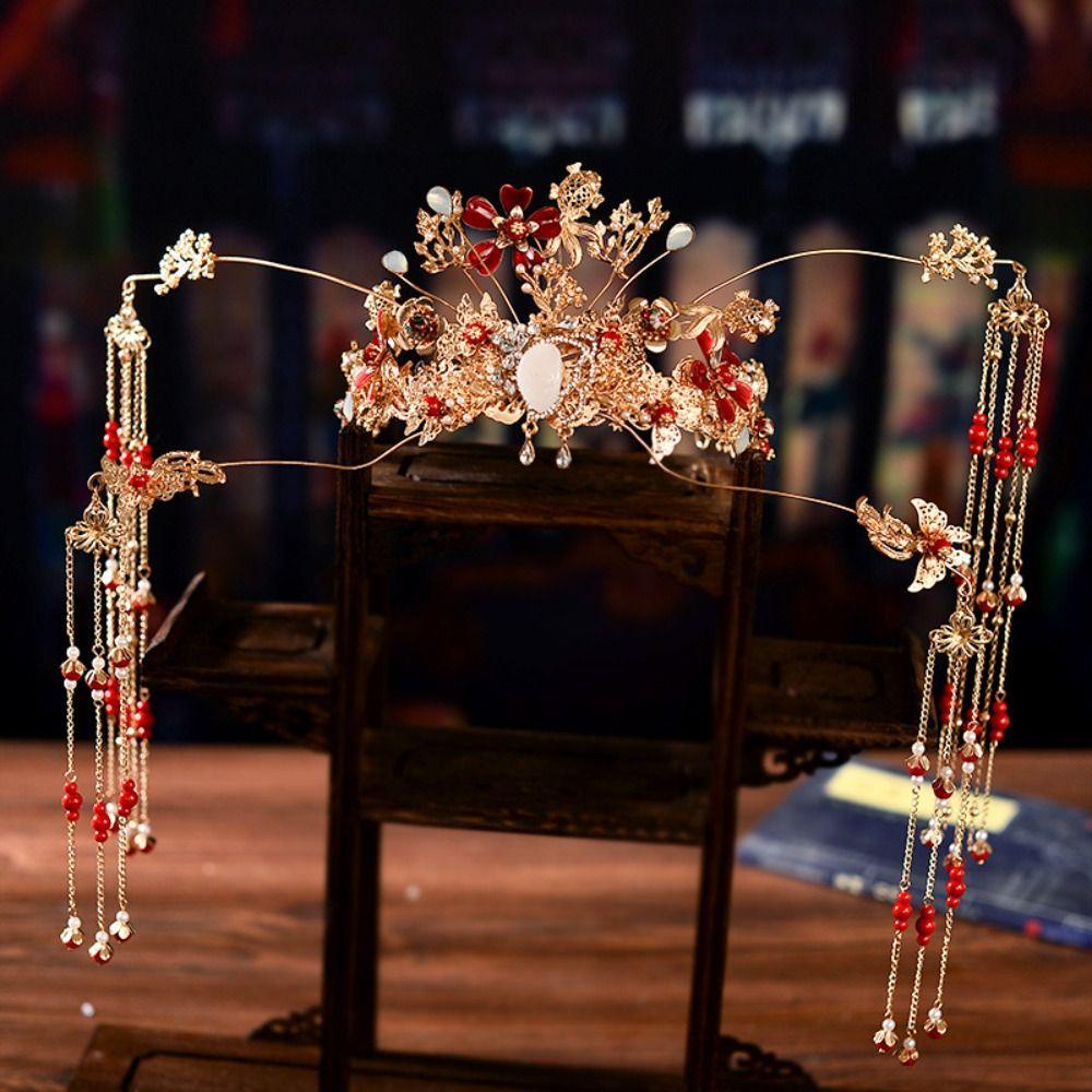 Cài Tóc Hình Vương Miện Phối Tua Rua Phong Cách Trung Hoa Cổ Điển