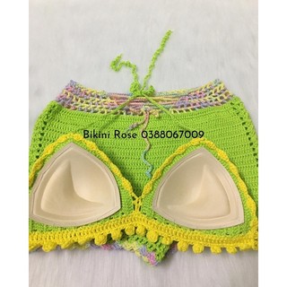 BIKINI LEN MÓC XANH LÁ GẮN HOA