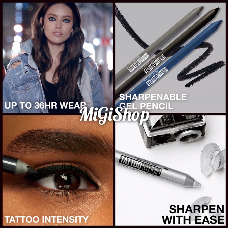 Bút Kẻ Mắt Maybeliine Tattoo Studio Sharpenable Gel Pencil Liner Waterproof Up To 36H 1,2g