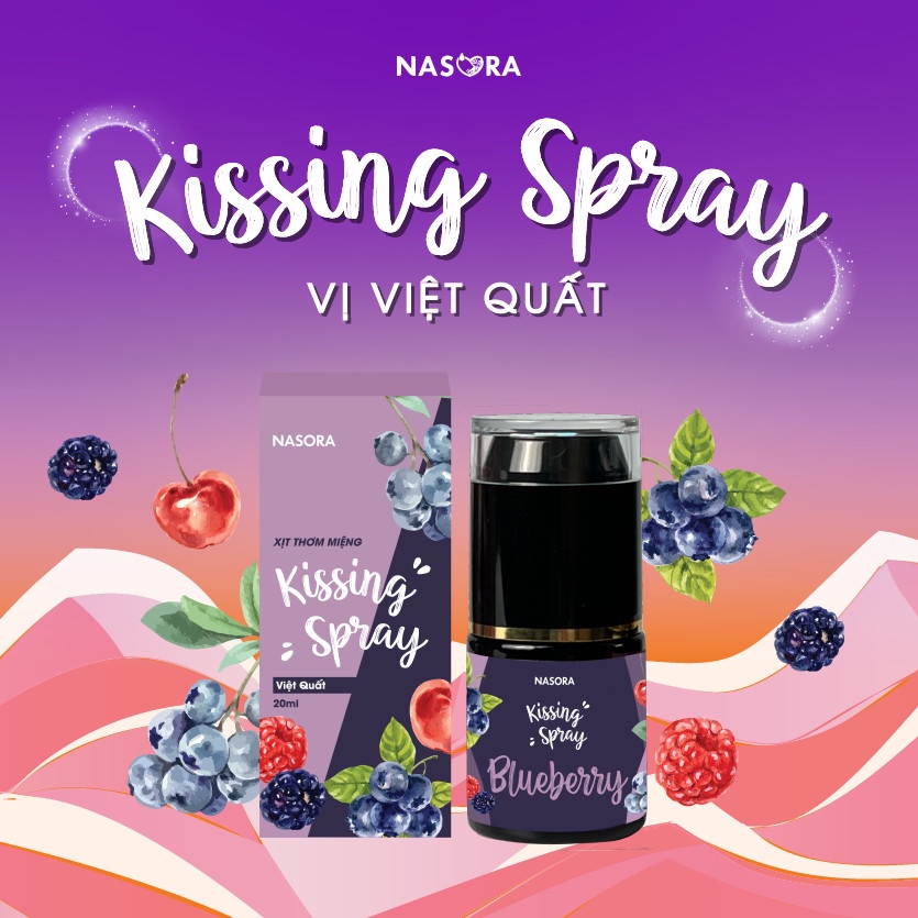 Xịt Thơm Miệng Kissing Spray Nasora 20ml Hương Việt Quất Ngọt Ngào Thơm Mát