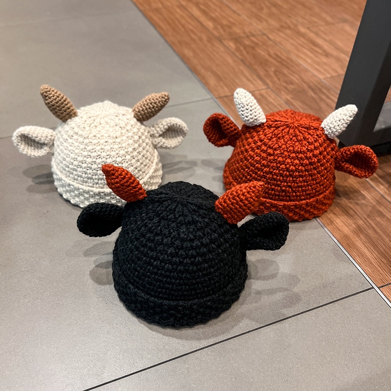 Mũ Len Giữ Ấm Hình Sừng Bò Dễ Thương Thời Trang Thu Đông Cho Bé