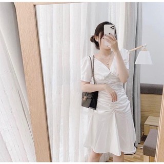 ĐẦM CỔ V NHÚN THÂN BÈO ĐUÔI CÁ
