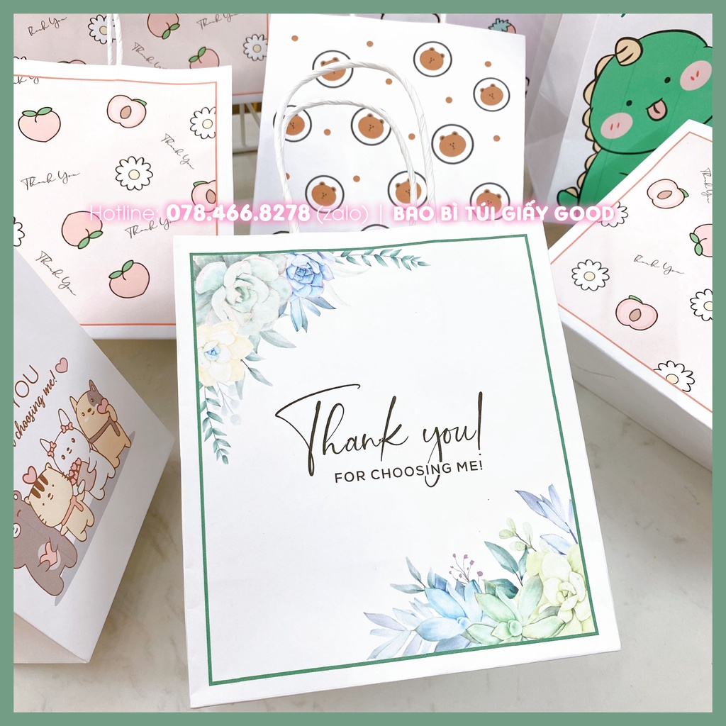 Túi quà tặng giấy kraft mẫu dễ thương đựng quà cho khách hàng, sinh nhật, mỹ phẩm, phụ kiện, gấu bông KHÔNG KÈM NƠ