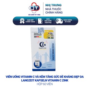 Viên uống vitamin c và kẽm tăng sức đề kháng đẹp da Langzeit Kapseln Vitamin C Zink 60 viên