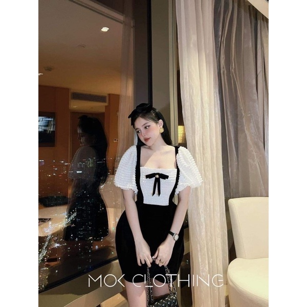 Đầm Nhung Tag Nơ Form Ngắn Bigsize