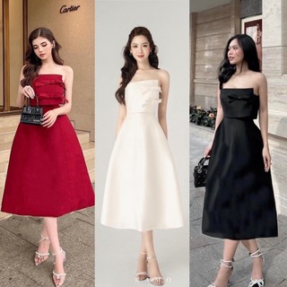 Đầm midi ống ngực đắp phối nơ sang trọng
