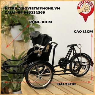 Mô Hình Xe Xích Lô Sắt Trang Trí Nhà Cửa - Size Lớn- Dài 25cm - Màu Sơn Đen Sắt Không Gỉ - Mỹ Nghệ Sắt Việt Nam