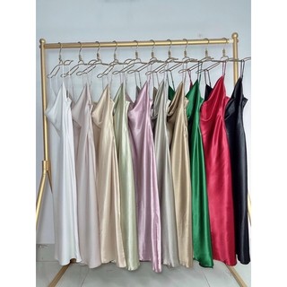 Đầm Lụa Satin Cổ Đổ Hai Dây Dáng Dài- Babiche