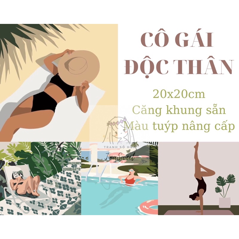 Tranh tô màu theo số TinaSweet 🌈 size mini 20x20cm 🌈 Cô gái độc thân - căng khung sẵn
