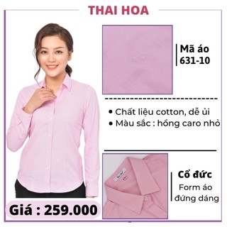 Áo Thái Hòa vải mềm caro nhuyễn màu hồng 631-10-01