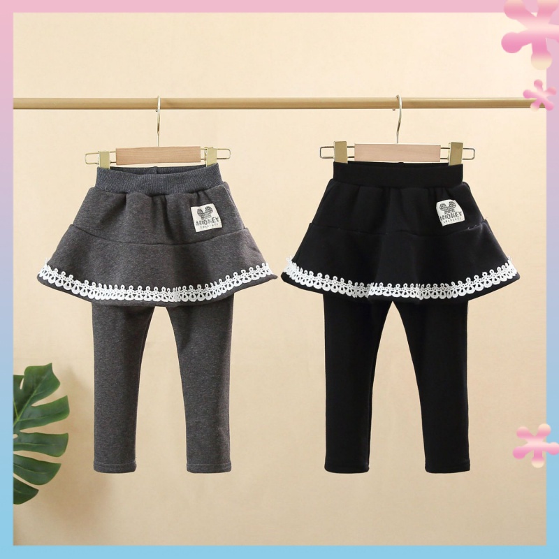 Quần Legging Giả Váy Hai Mảnh Lót Lông Cừu Dày Giữ Ấm Mùa Thu Đông Cho Bé Gái