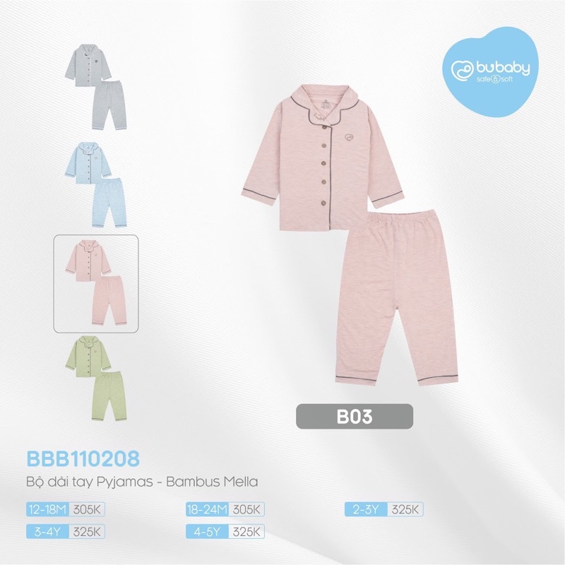 Bu baby - Bộ dài tay Pyjamas Bambus Mella BBB110208
