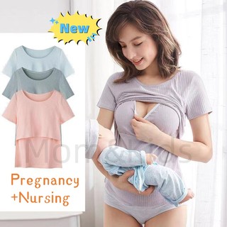 Mom&Kids High Quality Áo Thun Bà Bầu Và Cho Con Bú Baju Mengandung Menyusu