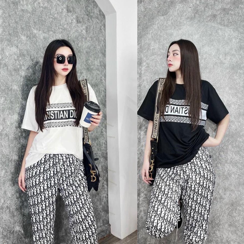 Set Bộ Dài Form Rộng Áo Thun Cotton Phối Quần Thun Lạnh In 3D Họa Tiết Hiện Đại MS067