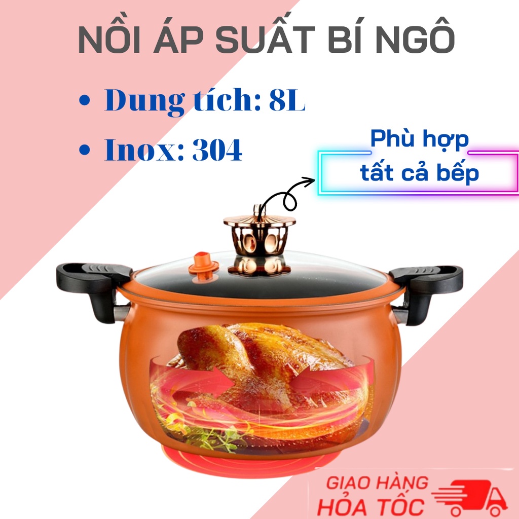 Nồi Áp Suất Quả Bí Ngô Siêu Chống Dính 8L Đa Năng, Hầm Gà, Cháo- Nồi Chiên, Xào Nấu