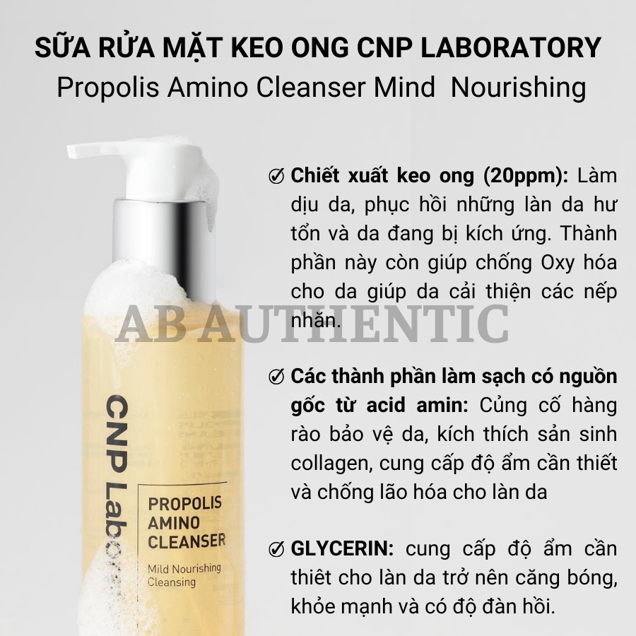 Sữa rửa mặt CNP Laboratory keo ong vàng Propolis Amino Cleanser 31ml - AB AUTHENTIC