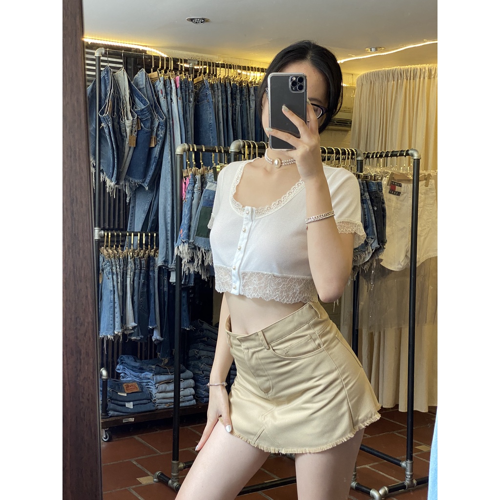 𝐂𝐎𝐒𝐈𝐌𝐀 𝐂𝐑𝐎𝐏Áo Croptop phối ren thun co giãn dáng oversize crop