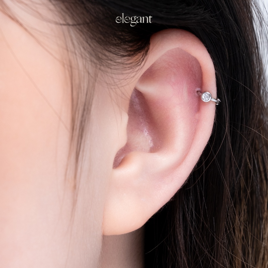 Khuyên tai vòng đá nhỏ 6mm CRYSTAL HOLE HOOP Elegant