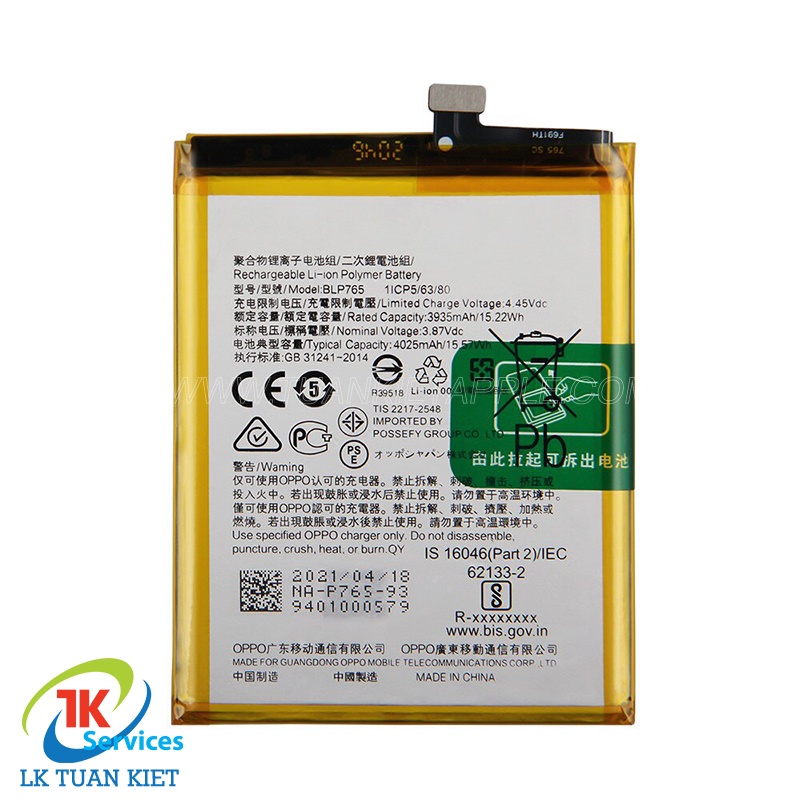 Pin Oppo BLP765 - Oppo A91 2020 / Reno 3 / F15 (4025mAh) Dung lượng chuẩn bảo hành 1 đổi 1