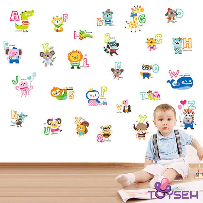 Decal trang trí dán tường gồm 26 chữ cái và các con vật cho bé - quà tặng sinh nhật cho bé