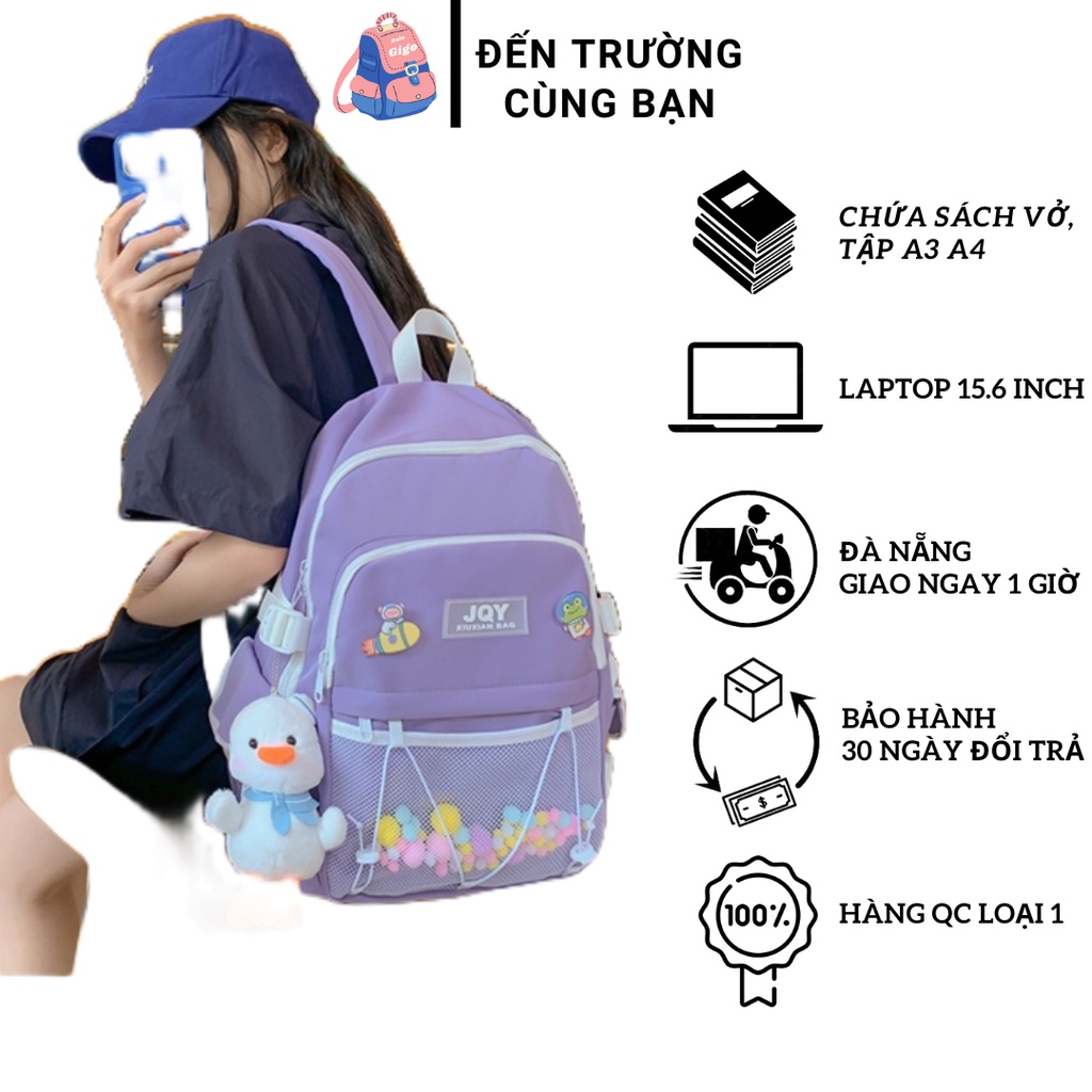 Cặp đi học nữ cho học sinh cấp 2 cấp 3 tặng kèm 2 sticker + đồ trang trí y hình (không móc) G204 - BaloGigo