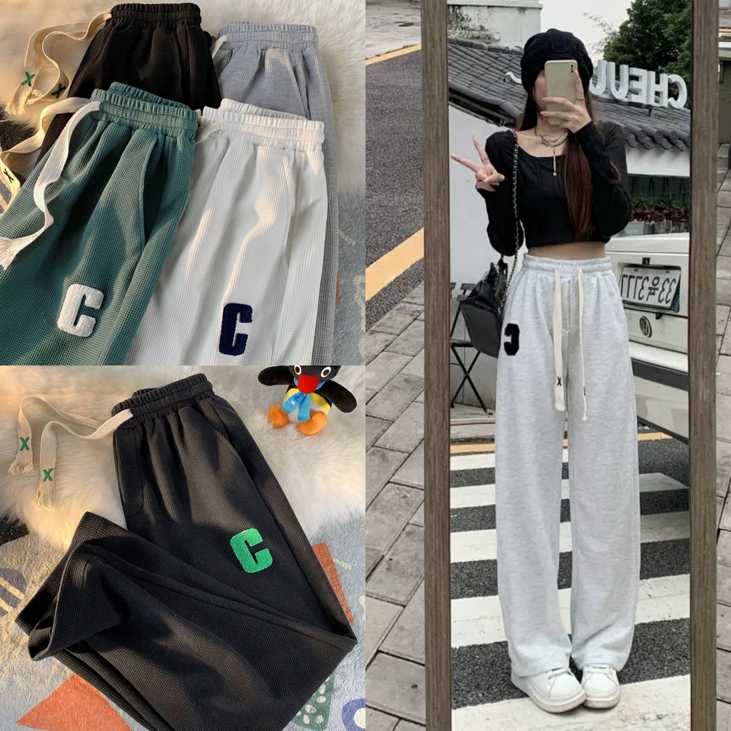 Quần ống rộng chất tổ ong chữ C cao cấp dáng quần Jogger thể thao dây rút cạp chun co giãn dày dặn đi học thể dục ở nhà