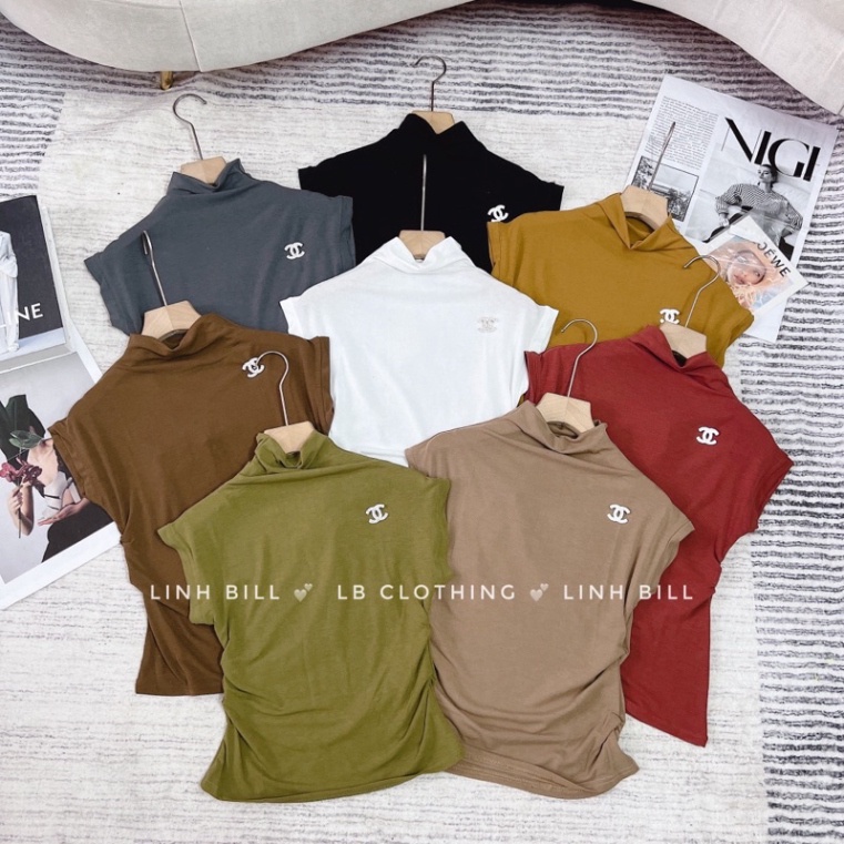 ÁO THUN GIẤY TAY HẾN CỔ LEO KÈM TAG CHẤT CO GIÃN - AnnaShop