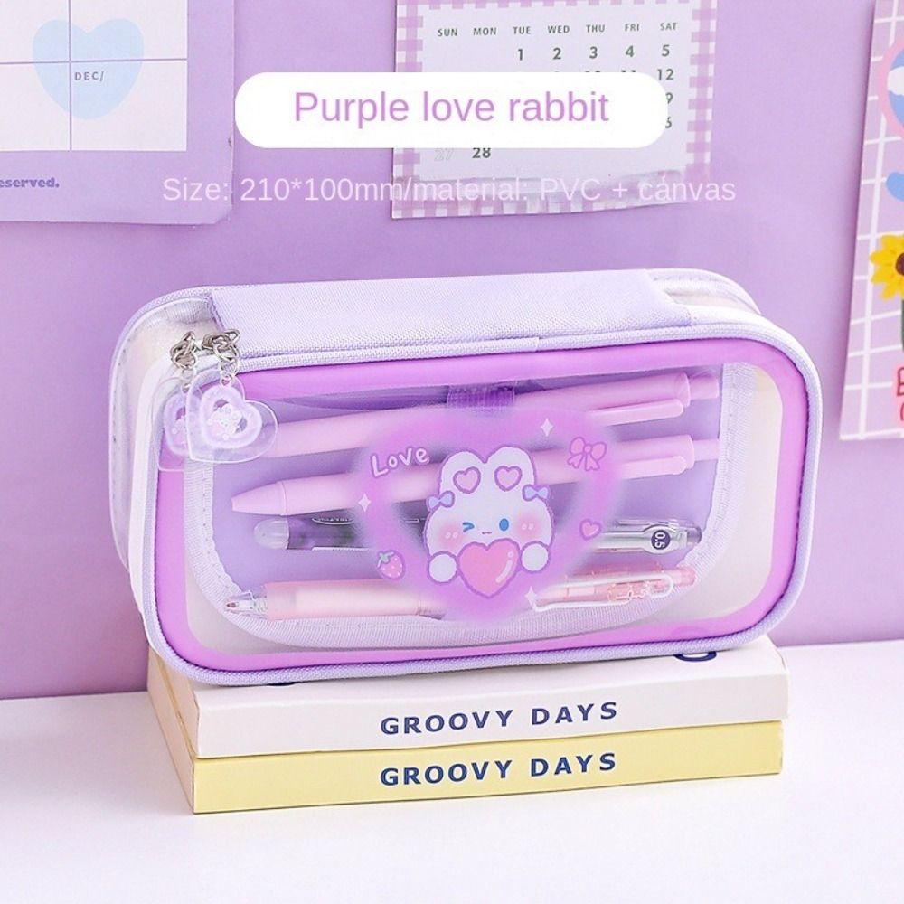 Túi Đựng Bút Trong Suốt Có Khóa Kéo Sức Chứa Lớn Phong Cách Hàn Quốc