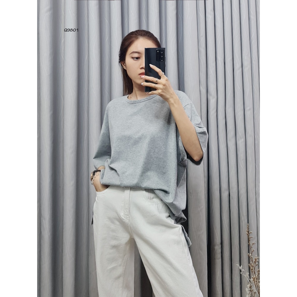 Q9801- Áo thun F21 cổ tròn tay ngắn xẻ lai, trơn, vạt sole