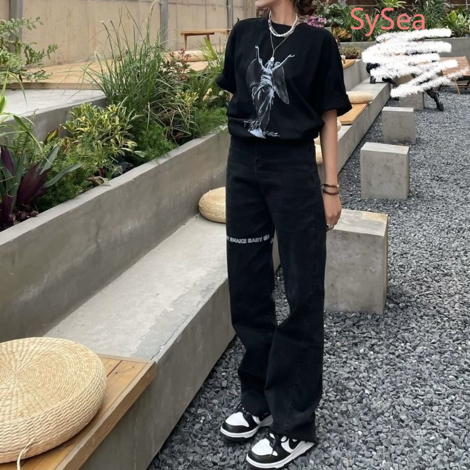 Quần Jeans In Chữ Phong Cách Đường Phố Hàn Quốc Cá Tính Dành Cho Nữ