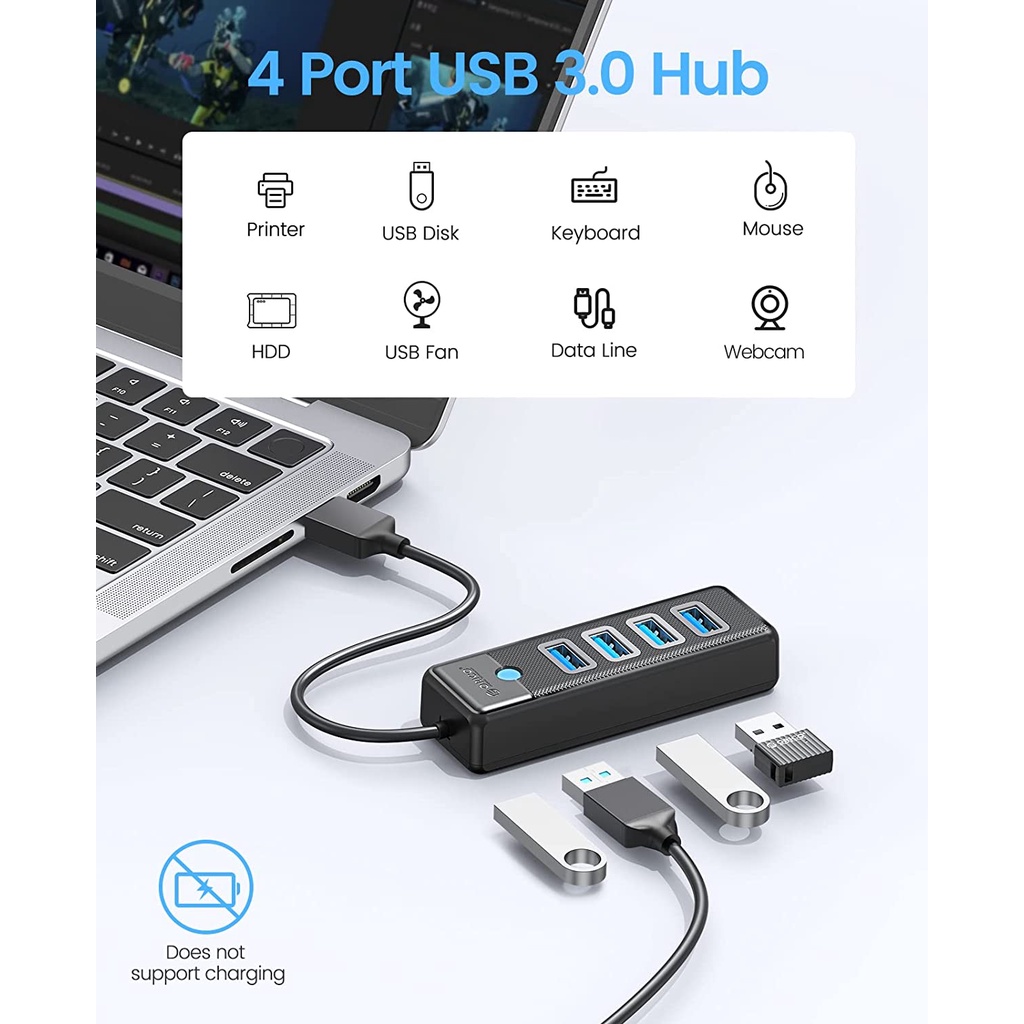 Bộ Chia 4 Cổng USB 3.0 ORICO Cho MacBook Mac Pro Mac mini iMac Surface Pro XPS PC (PW4U)