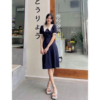 ĐẦM MIDI ĐÍNH NÚT PHỐI CỔ BẺ