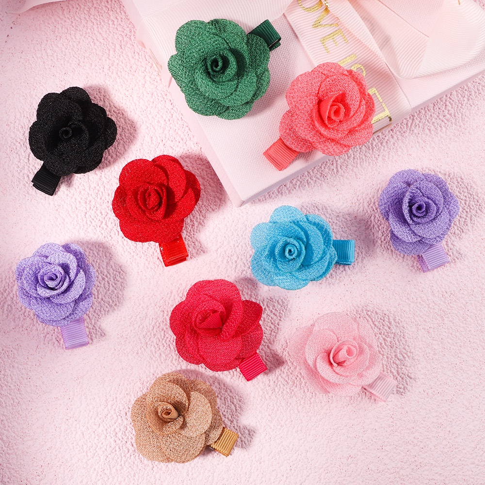 Set 5 / 10 / 15 kẹp tóc KIDSBOWS kiểu hoa trà màu trơn dễ thương cho bé gái