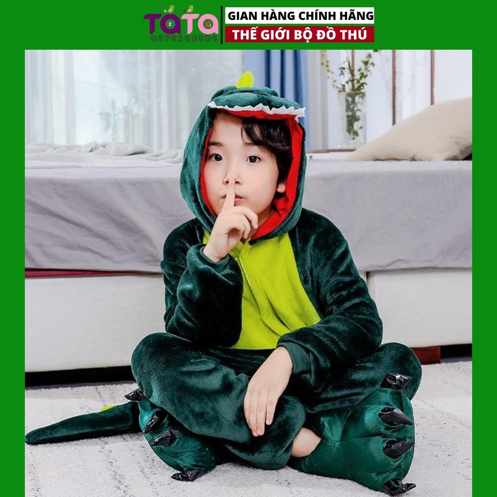 Bộ đồ hình thú KHỦNG LONG XANH cho bé ,bộ đồ liền thân nhiều màu cho bé Trai bé Gái loại CAO CẤP TA4