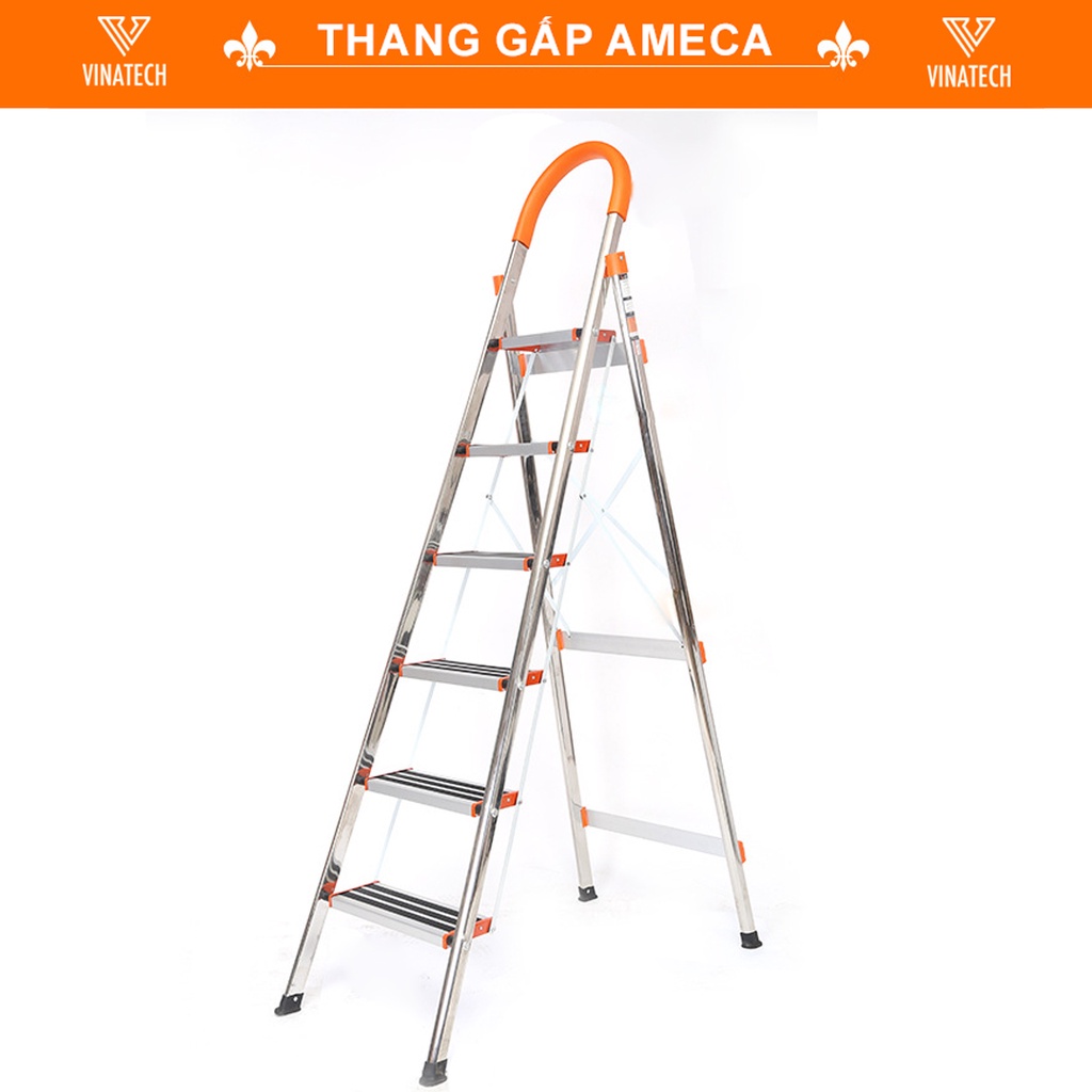 Thang nhôm ghế gấp gọn AMECA 3-7 bậc Nhật Bản, Thang Xếp Tải trọng 150Kg siêu bền, Nhập Khẩu Chính Hãng Nhật Bản MKS027