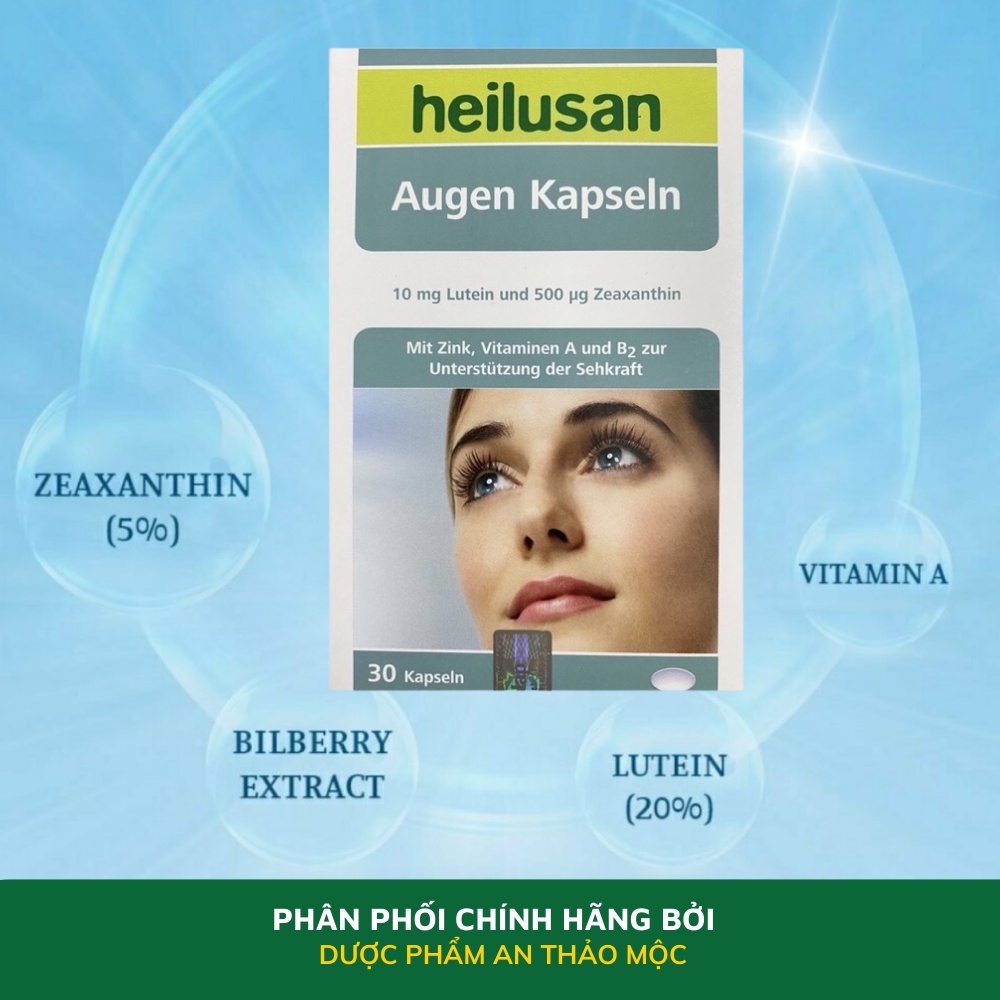 Viên uống Heilusan Augen Kapseln bổ sung dưỡng chất cho mắt giảm khô mắt chống oxy hóa tăng cường thị lực hộp 30v