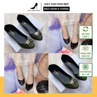 Giày Búp Bê Đế Bằng Phối Nơ Rêu Và Đen Vạc Chéo Công Sở Hoàng Thanh Combo 5