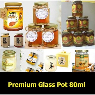 Combo 10 hũ thuỷ tinh nhỏ 80ml mẫu lục giác nắp thiếc vàng vặn – hủ thủy tinh đựng mật ong, yến chưng, dầu dừa, thức uốn