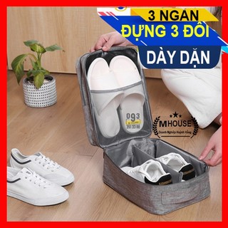 Túi đựng giày 3 ngăn thể thao đa năng gài tay kéo vali