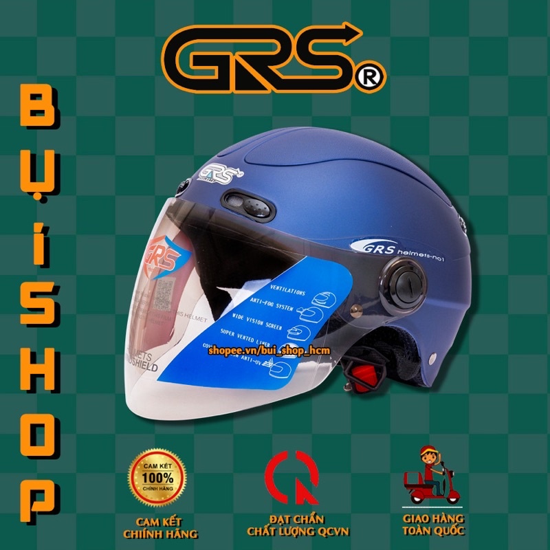 Mũ bảo hiểm nửa đầu GRS A102k kính dài mới FULL ĐỦ MÀU- Helmet có kính chắn gió - Nón Sơn 1/2 Đài Loan - Nón acer