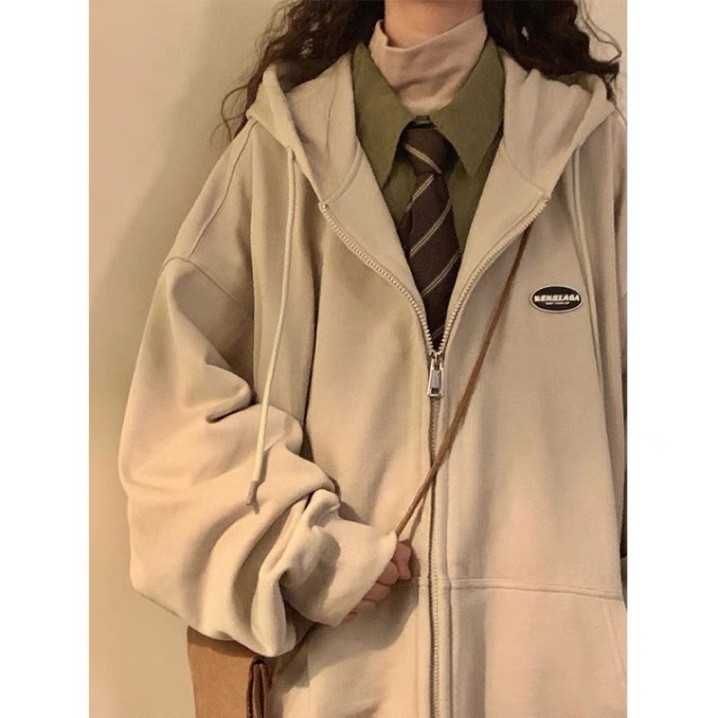 Áo khoác hoodie zip chất nỉ bông in hình nhỏ