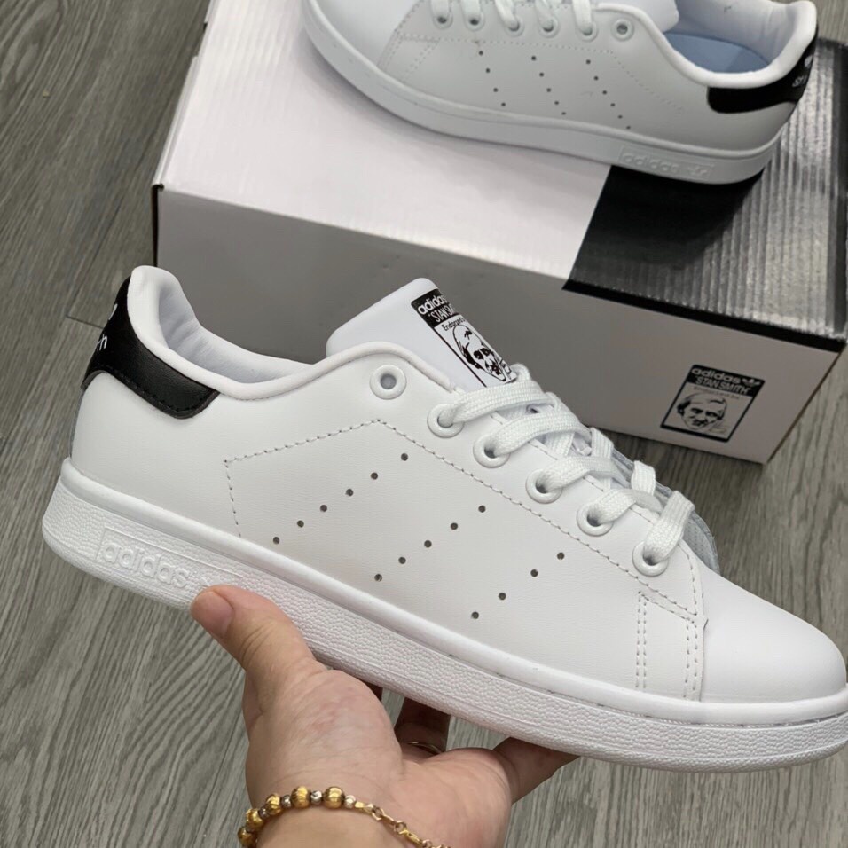Giày stan smith trắng gót đen thời trang nam nữ tặng kèm bull box bill
