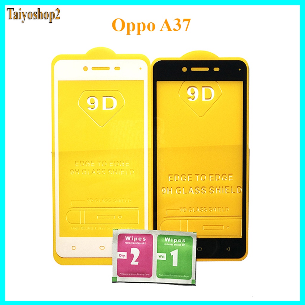 "Kính cường lực OPPO A37 " Full màn hình, Ảnh thực shop tự chụp, tặng kèm bộ giấy lau kính taiyoshop2