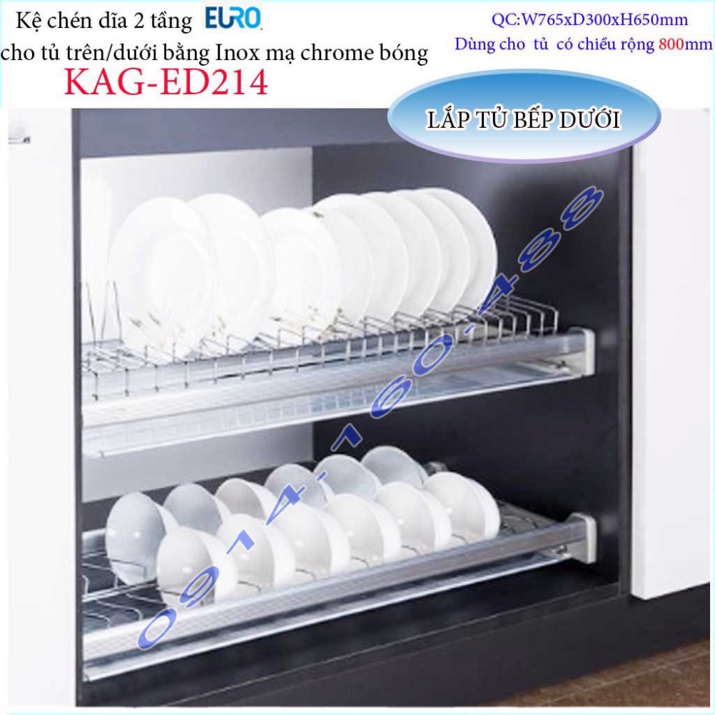 Kệ chén dĩa âm tủ KAG-ED214-80cm, Kệ chén bát 2 tầng Euro bát cố định cao cấp siêu bền