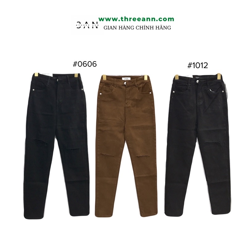 Quần Bò Jeans Ôm_3AN_Màu Nâu_ĐEN_Lưng Cao,Rách Gối,Chất Co Dãn