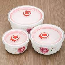 Bộ 3 bát sứ có nắp hút chân không hoa văn siêu đẹp