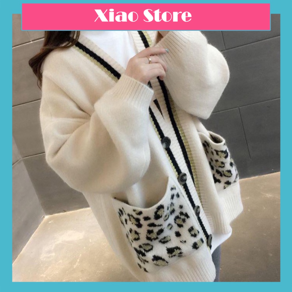 áo khoác cardigan len dáng dài- áo cadigan mùa đông họa tiết túi hình báo hàng QCCC A97 xiaostore ullzzang, hot trend, i
