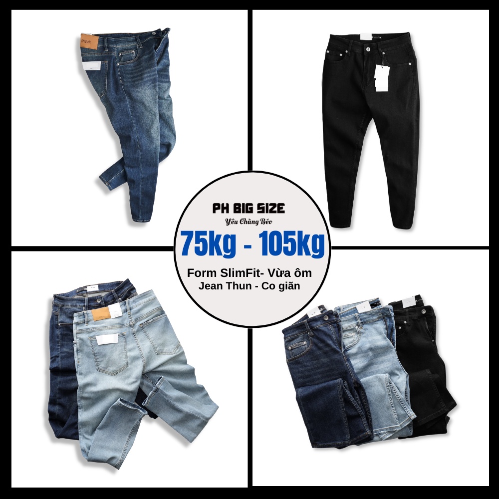 Quần Jean Bigsize 75kg - 105kg | Quần bò ngoại cỡ size 36-38-40 co giãn wash | PH BIG SIZE | Q233